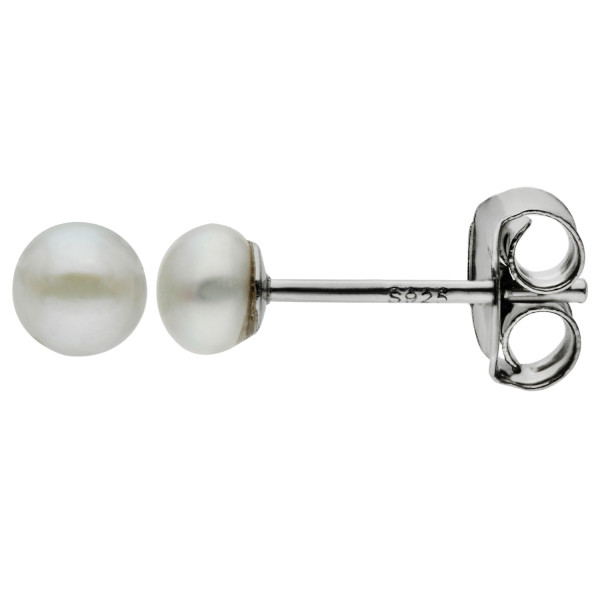 Sterling Silver 4mm Freshwater Button Pearl Earrings
