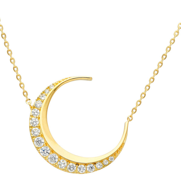 9ct Yellow Gold Cubic Zirconia Crescent Moon Necklace