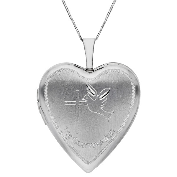 First Communion Silver Heart Locket