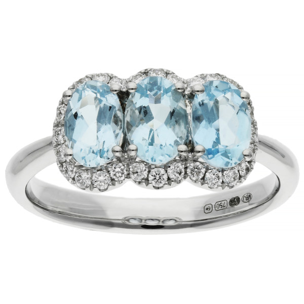 18ct White Gold 1.0ct Aquamarine Cluster Ring