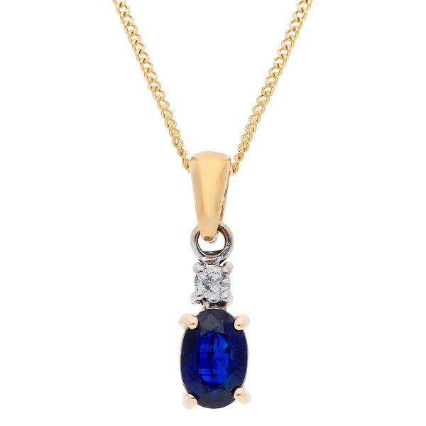 9ct Yellow & White Gold 6mm Sapphire & Diamond Oval Pendant