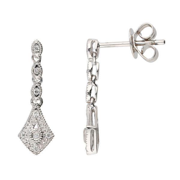 9ct White Gold Diamond Drop Earrings