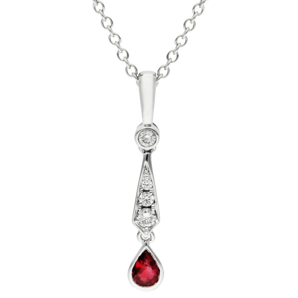 18ct White Gold Diamond & Ruby Pendant