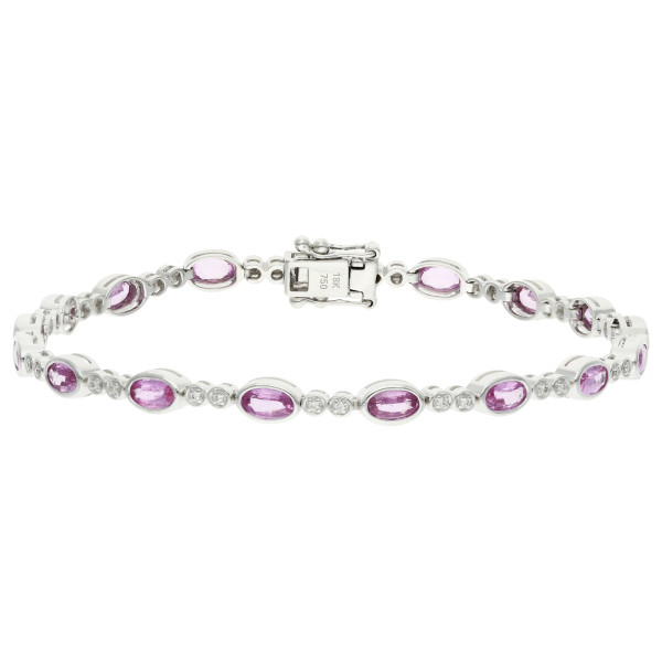18ct White Gold & Pink Sapphire Tennis Bracelet