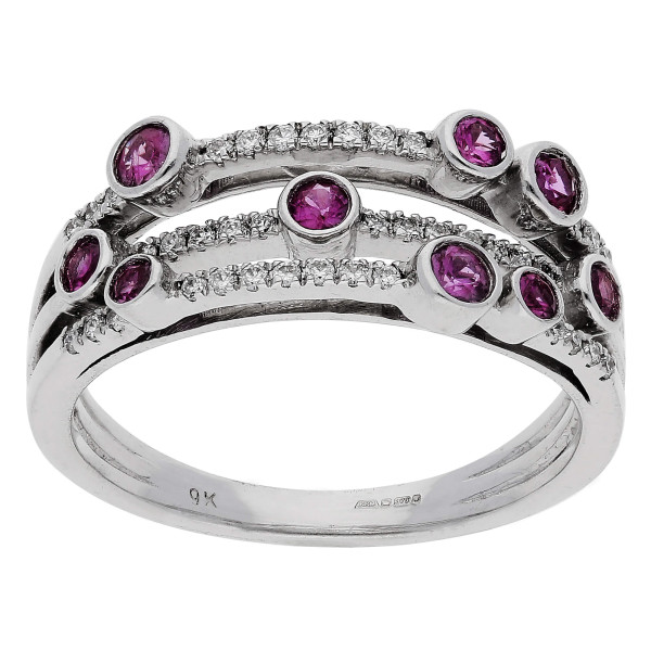 9ct White Gold Pink Sapphire & Diamond Bubble Ring - N