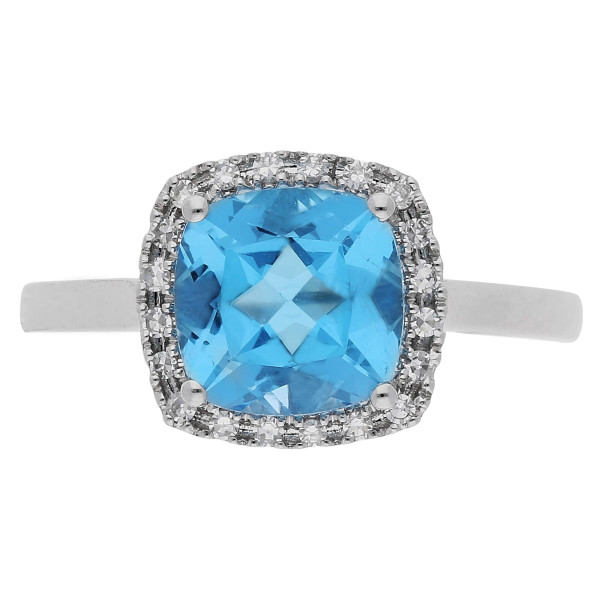 9ct White Gold Swiss Blue Topaz & Diamond Dress Ring - N