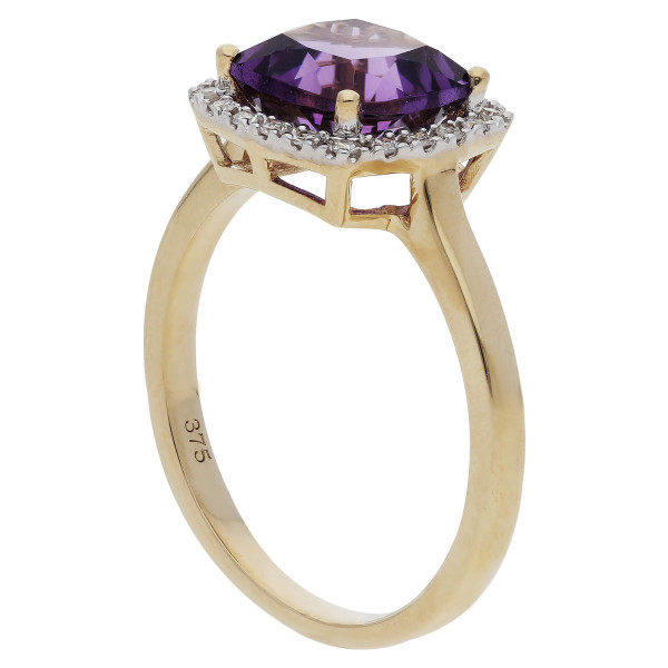 9ct Yellow Gold Amethyst & Diamond Dress Ring-N