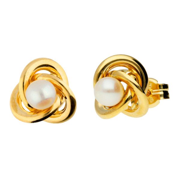 9ct Yellow Gold Cultured Pearl Knot Stud Earrings