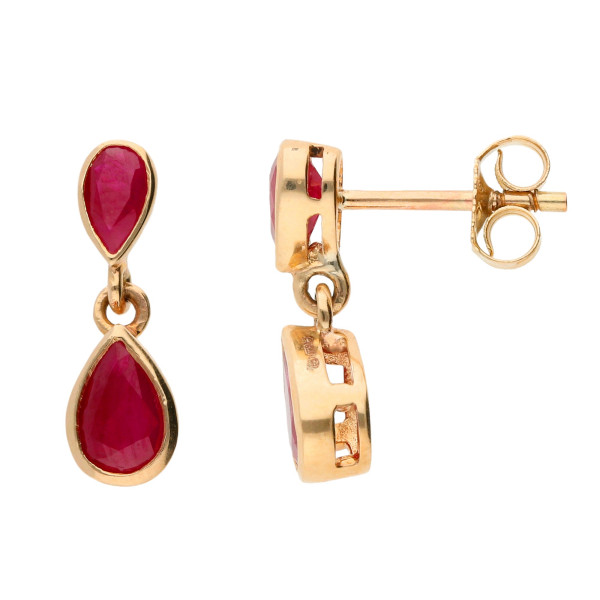 9ct Gold 1.40ct Ruby Double Drop Earrings