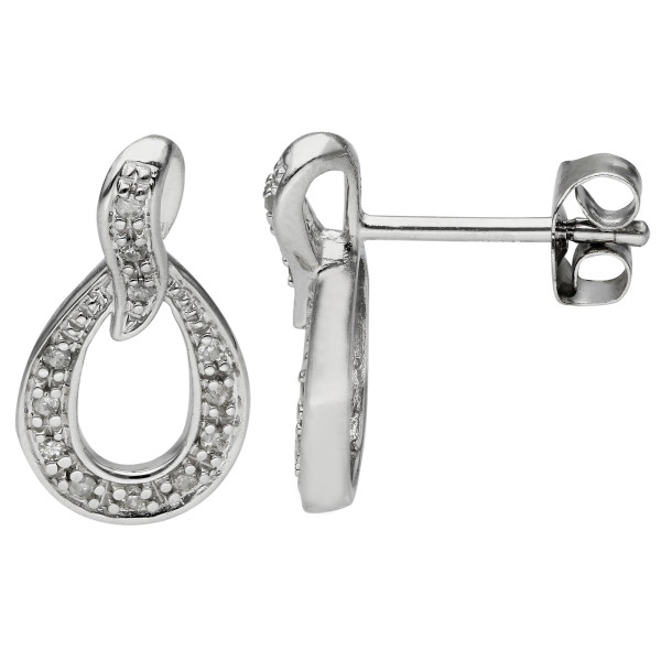 9ct White Gold & Diamond Pear Drop Earrings