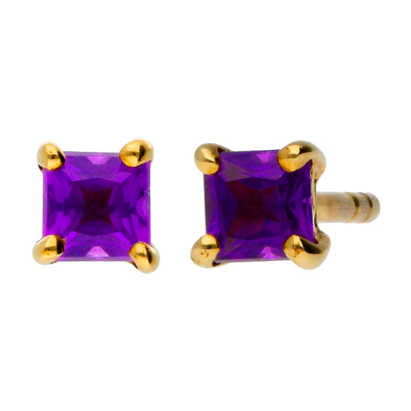 9ct Yellow Gold 0.30ct Square Amethyst Solitaire Stud Earrings