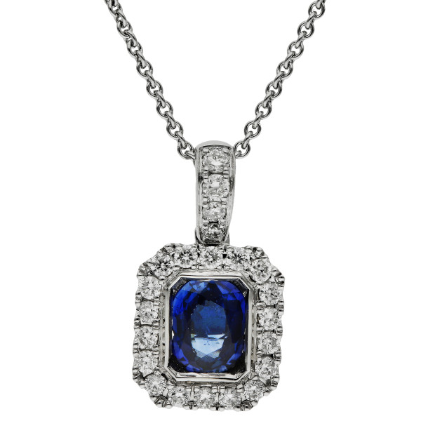 18ct White Gold Diamond & Sapphire Pendant