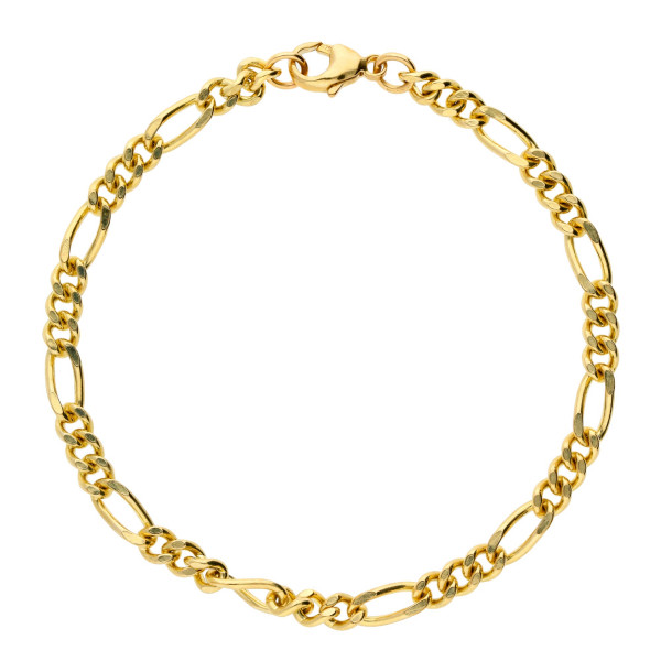 9ct Yellow Gold 4.52mm Filed Figaro Chain Bracelet