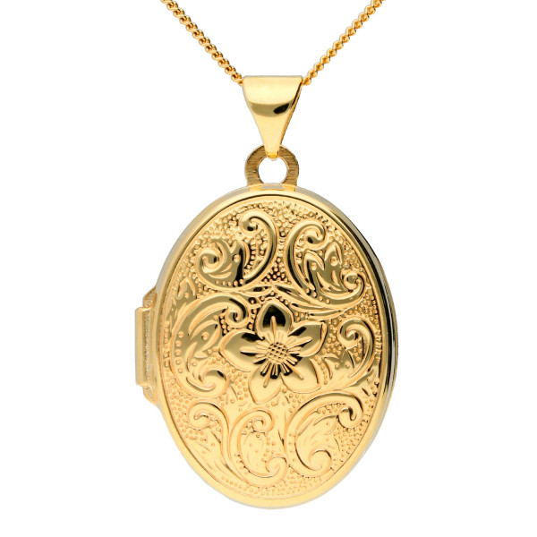 9ct Yellow Gold Flower Oval Locket