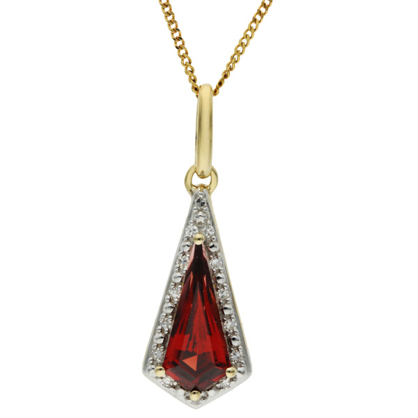 9ct Yellow Gold Garnet & Diamond Pendant
