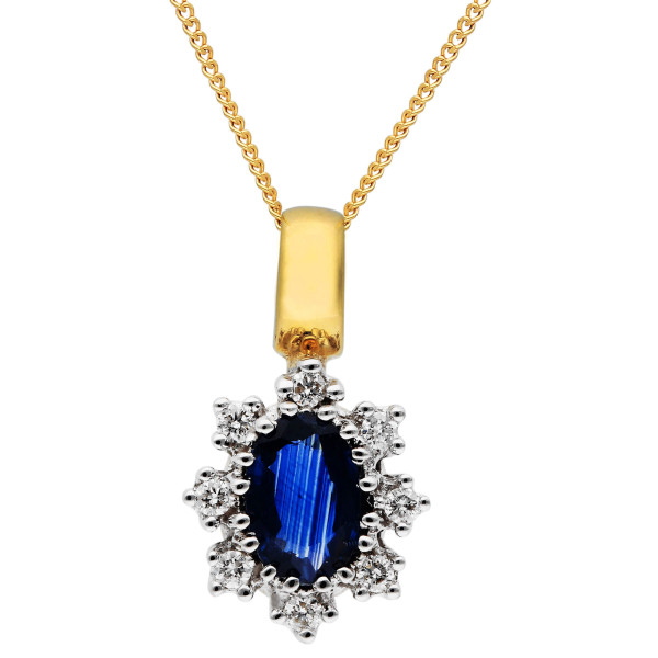 9ct Yellow Gold Diamond & 0.40ct Sapphire Pendant