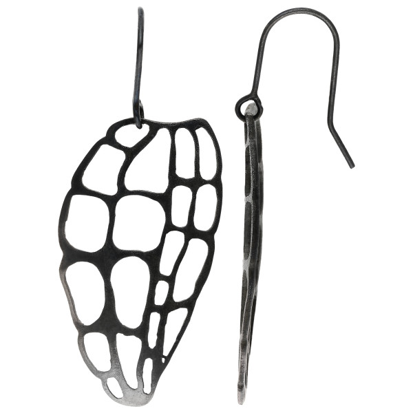 Oxidised Sterling Silver Medium Lacewing Drop Earrings