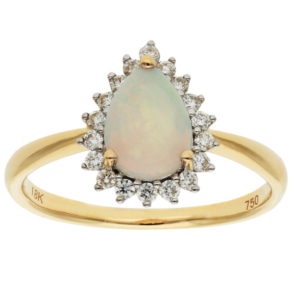 18ct Yellow Gold Opal & Diamond Pear Shape Halo Cluster Ring