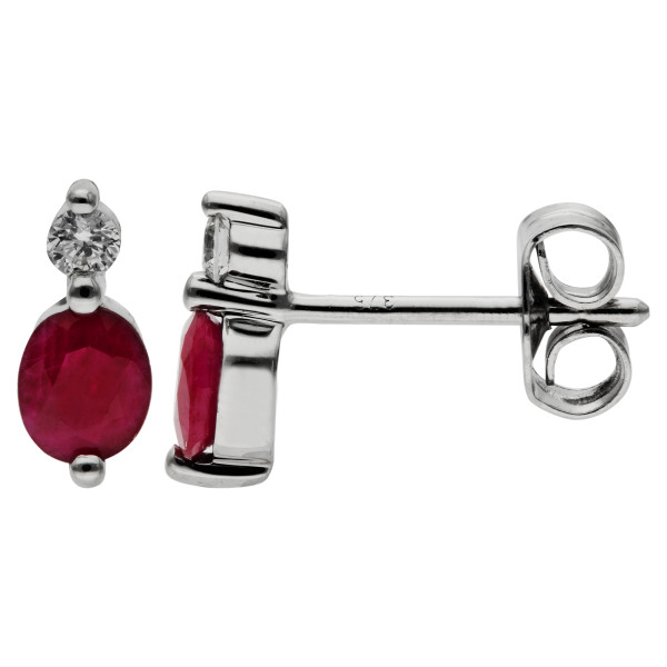9ct White Gold Ruby & Diamond Earrings