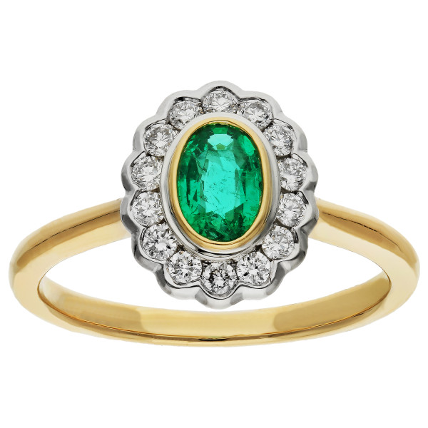 18ct Yellow Gold Diamond & 0.40ct Emerald Ring 