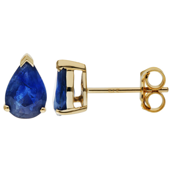 9ct Yellow Gold 1.50ct Pear Sapphire Solitaire Stud Earrings
