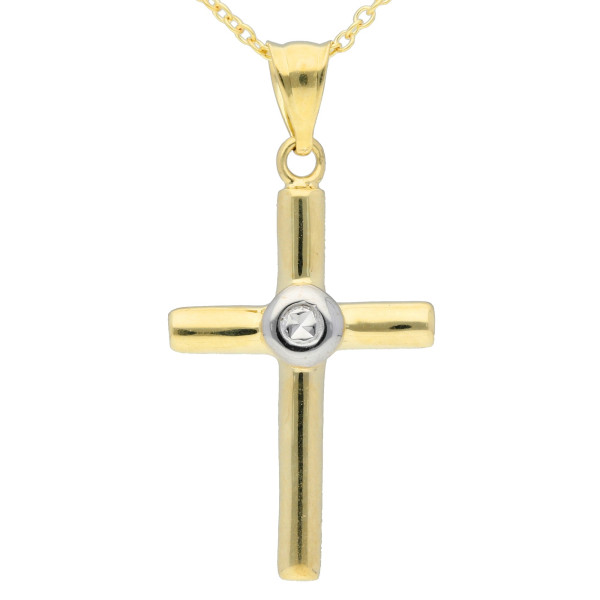9ct Yellow & White Gold Cross Pendant