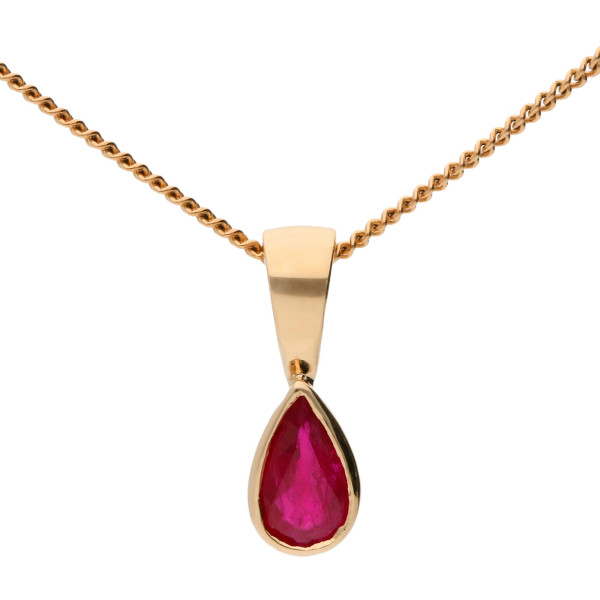 9ct Yellow Gold Pear Ruby Solitaire Pendant