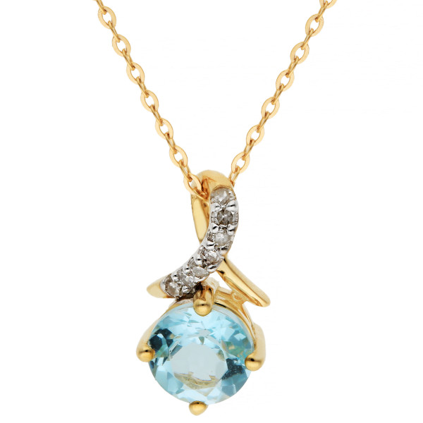 9ct Yellow Gold Blue Topaz & Diamond Pendant