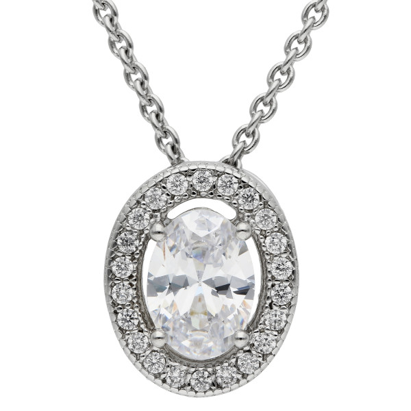 Sterling Silver Cubic Zirconia Oval Pendant Necklace