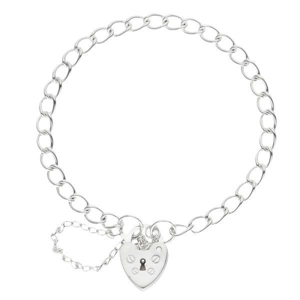 Children's Sterling Silver Heart Padlock Curb Bracelet