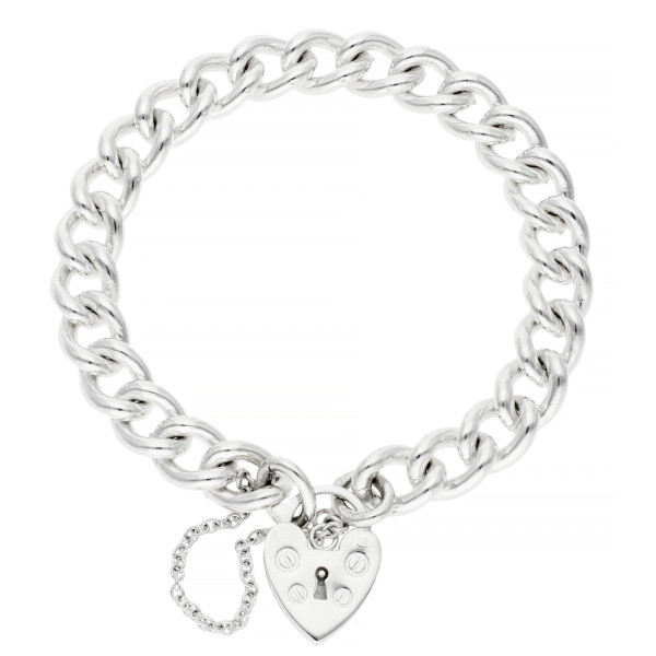 Sterling Silver 8.75mm Curb Padlock Bracelet