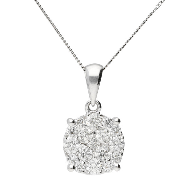 18ct White Gold 1ct Diamond Cluster Pendant