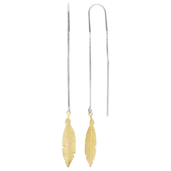 Sterling Silver & Yellow Gold Plated Threader Feather Earrings