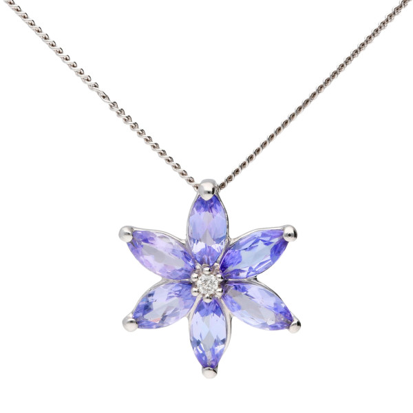 9ct White Gold Tanzanite & Diamond Pendant