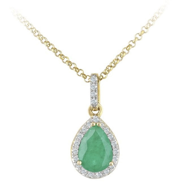 18ct Yellow Gold Diamond & 0.50ct Emerald Pendant
