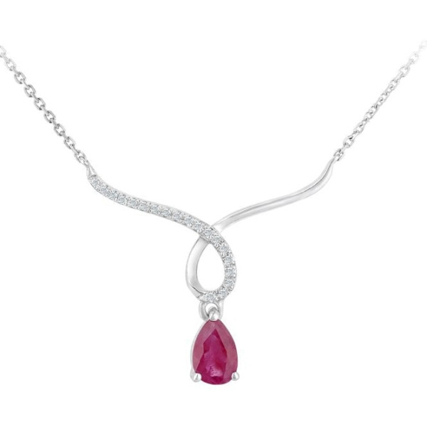 9ct White Gold Diamond & 0.40ct Ruby Necklace