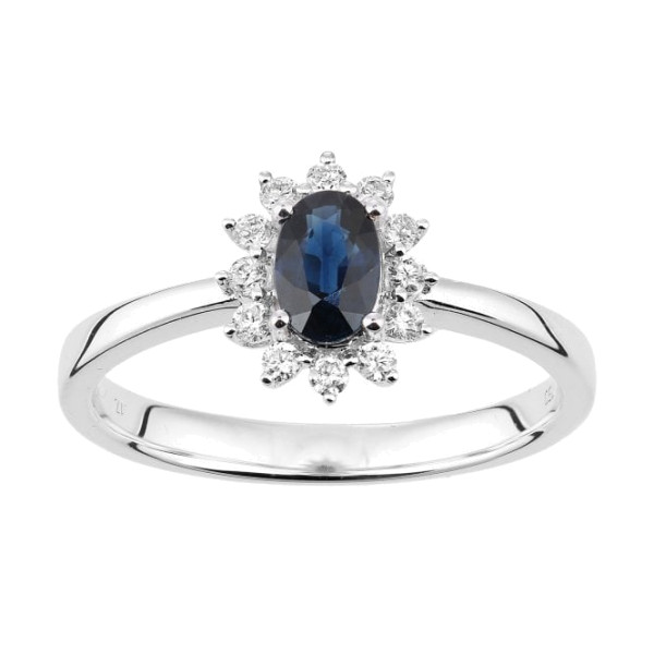 18ct White Gold 0.65ct Sapphire Halo Ring