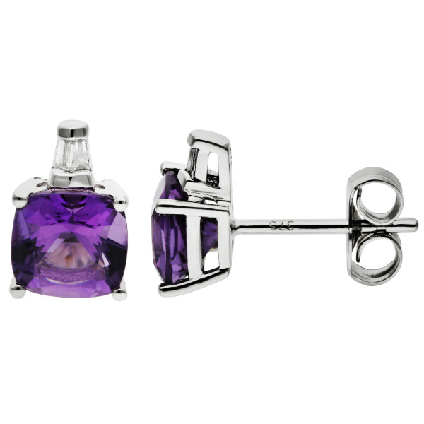 9ct White Gold Amethyst & Diamond Fancy Stud Earrings