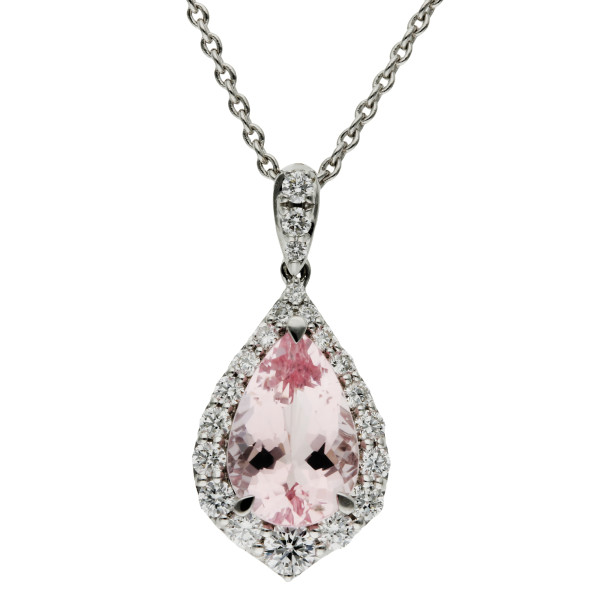 18ct White Gold Morganite & Diamond Pendant