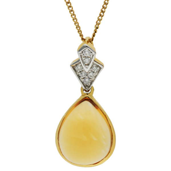 18ct Yellow Gold Citrine & Diamond Pendant