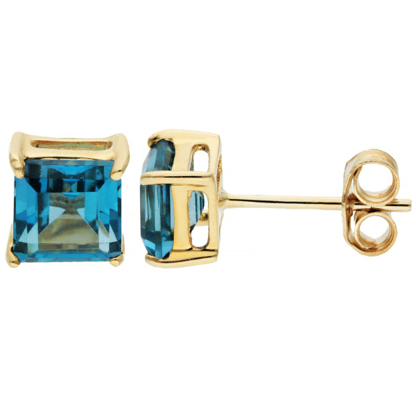 9ct London Blue Topaz Square Stud Earrings