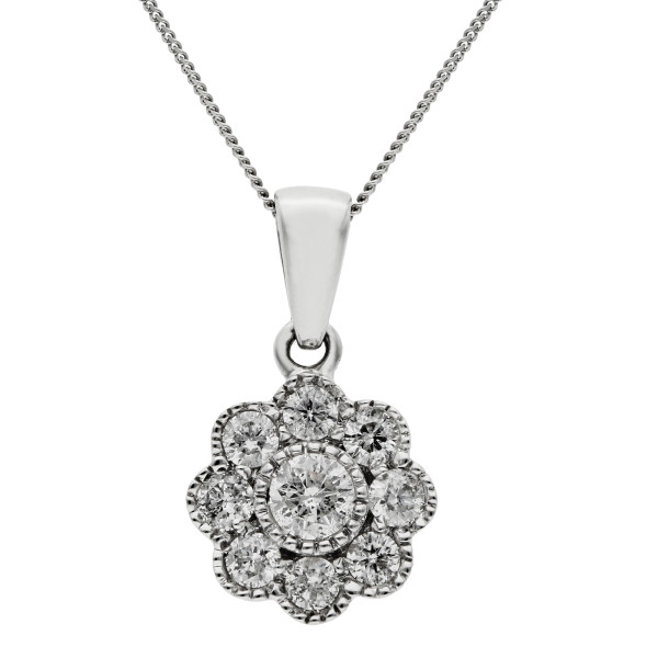 18ct White Gold Diamond Flower Pendant