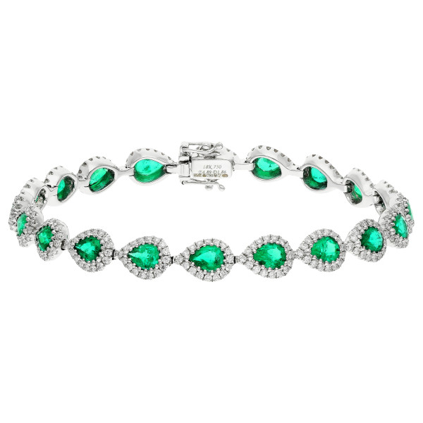 18ct White Gold Diamond & 4.89ct Emerald Bracelet