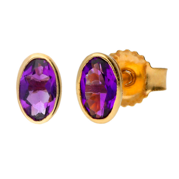 9ct Yellow Gold 0.45ct Oval Amethyst Solitaire Stud Earrings