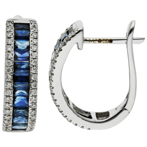 18ct White Gold Diamond & 1.37ct Sapphire Hoop Earrings