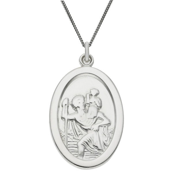 Sterling Silver Oval St Christopher Pendant