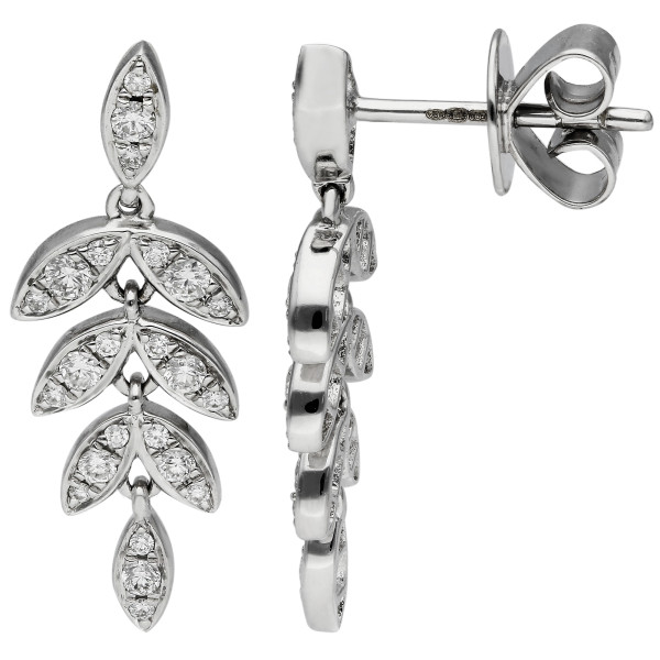 18ct White Gold Diamond Barleycorn Leaf Drop Earrings