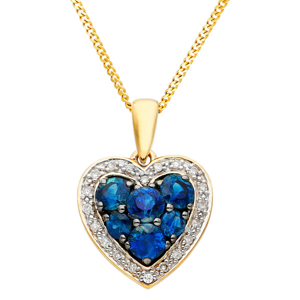 9ct Yellow Gold Sapphire & Diamond Heart Pendant