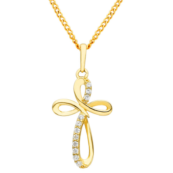 9ct Yellow Gold Cubic Zirconia Cross Pendant