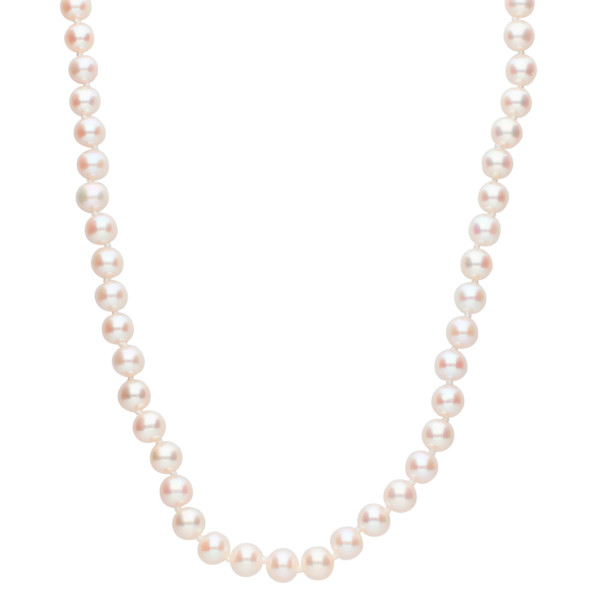 9ct White Gold 6-6.5mm White Round Cultured River Pearl Necklace
